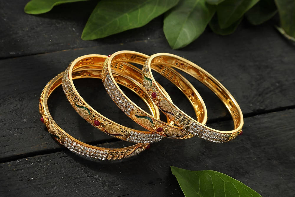 Golden AD Stone Embellished Bangle Set for Women & Girls
