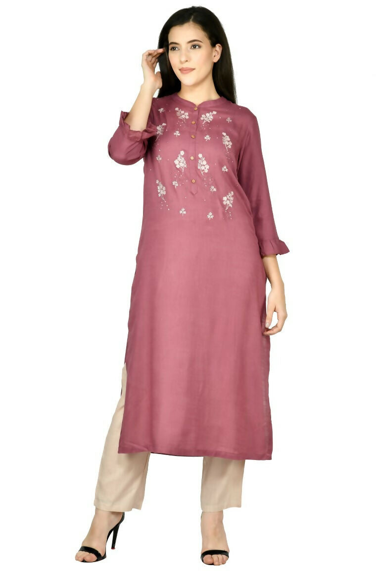 Wine Cotton Rayon Kurta Set with Dupatta