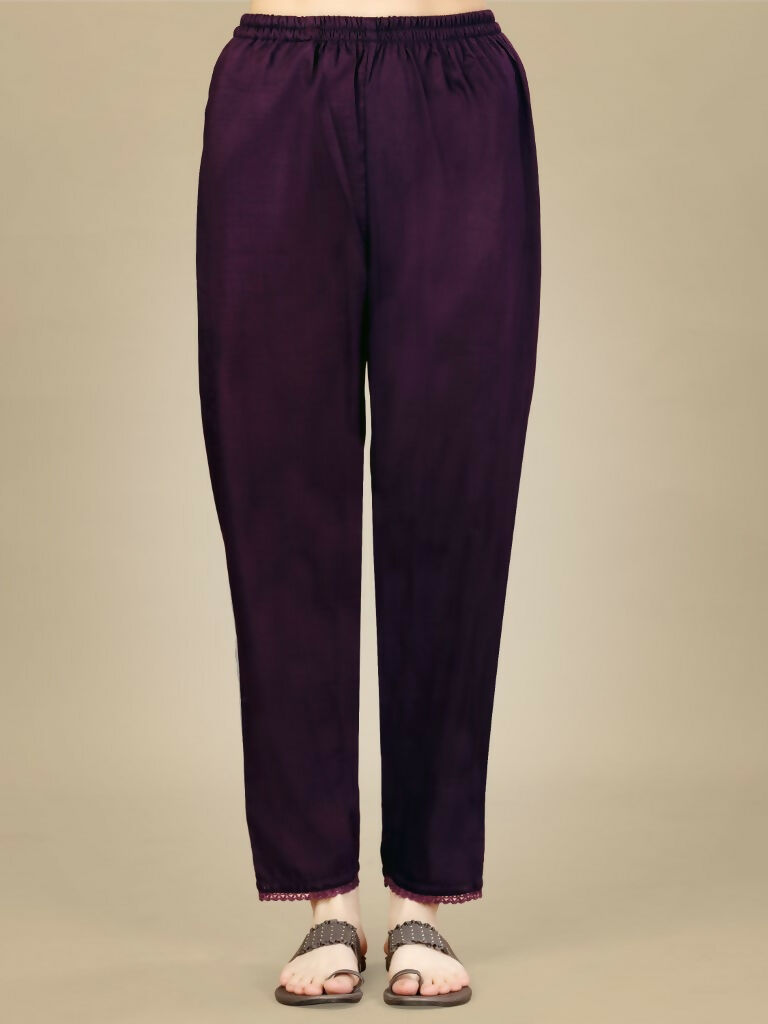 Women's Purple Silk Blend Embroidered Straight Kurta Set