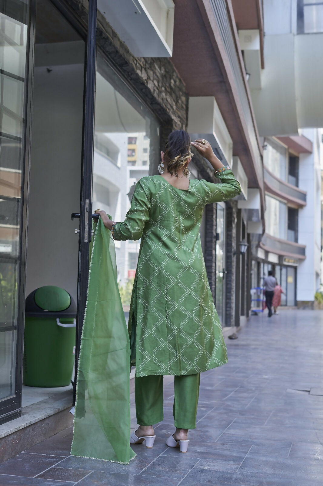Green Pure Viscose Dola Silk Handwork Kurta Set with Cotton Lining