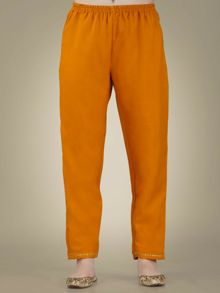 Yellow Cotton Magic Slub Straight Kurta Set with Embroidery