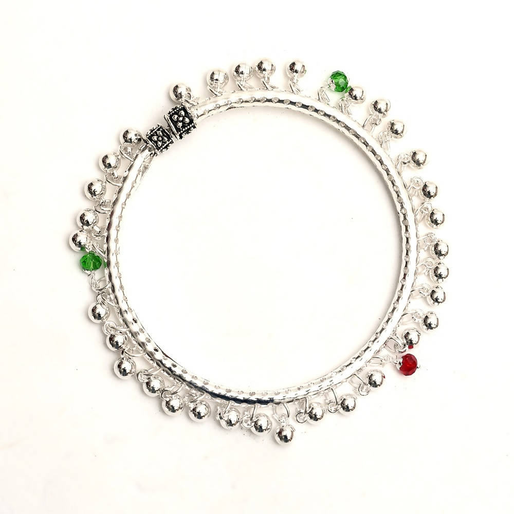 Traditional Oxidised Silver Anklets with Muvvas - Women's Payal