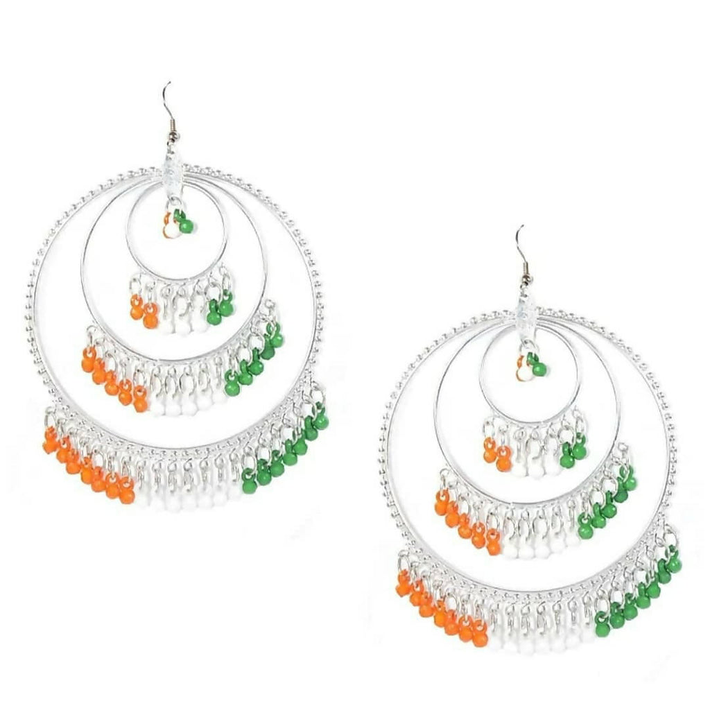 Mominos Fashion traditional Indian tricolour earrings with pearl accents in German silver finish