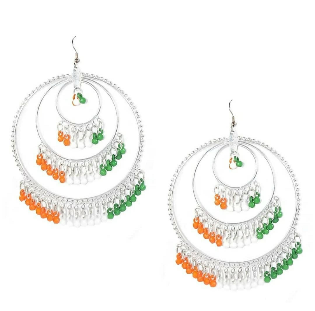Mominos Fashion traditional Indian tricolour earrings with pearl accents in German silver finish