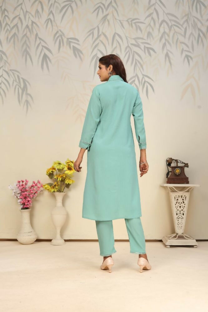 Sea Green Rinkal Cotton Straight Kurta with Side Pockets