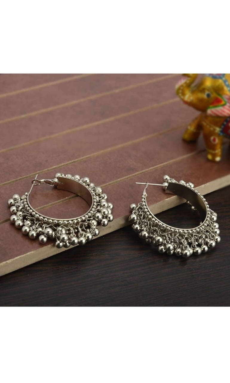 Traditional Oxidised Afghani Ghungroo Hoop Earrings for Women