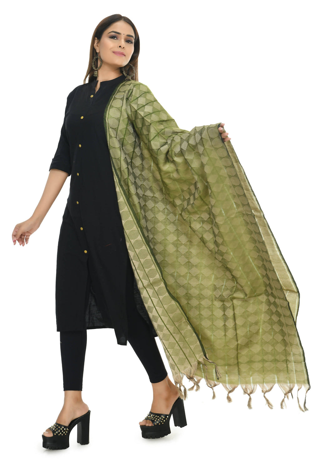Mehendi Green Handloom Cotton Dupatta - Ethnic Accessory