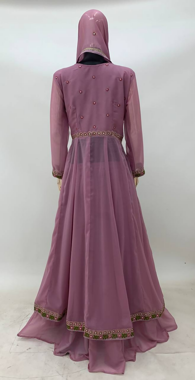 Pink Viscose Silk Embroidered Gown and Skirt Set Stitched
