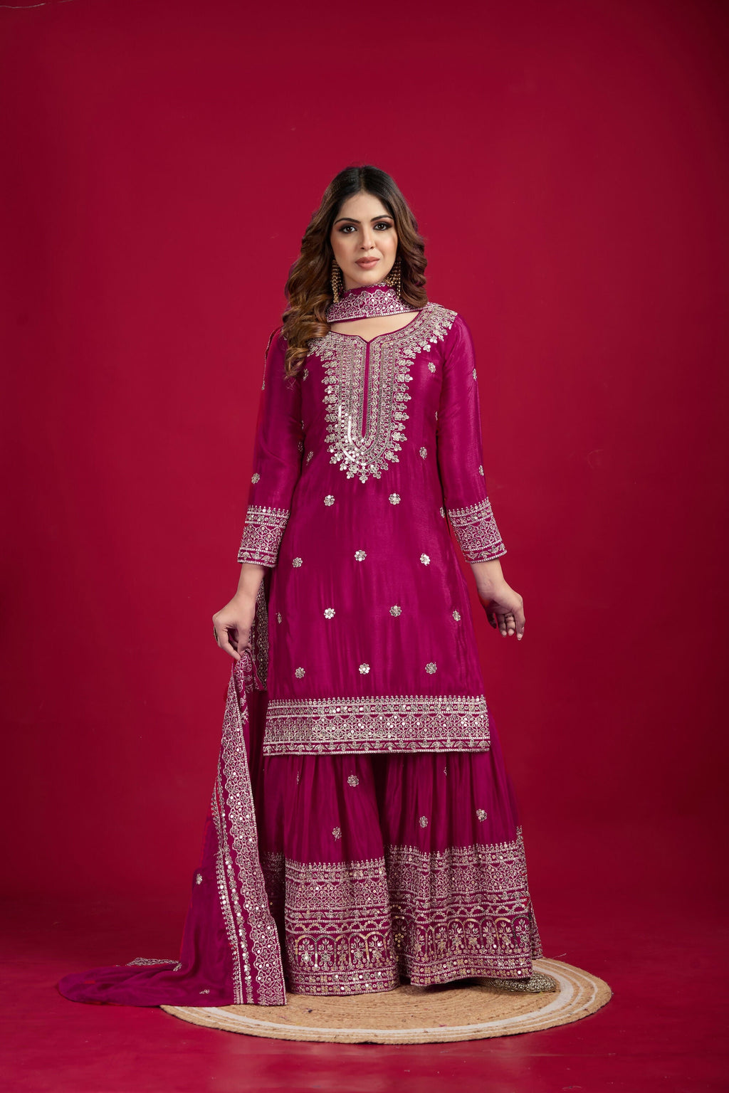 Rani Kurta Set in Silk with Sequins, Zari and Thread Embroidery