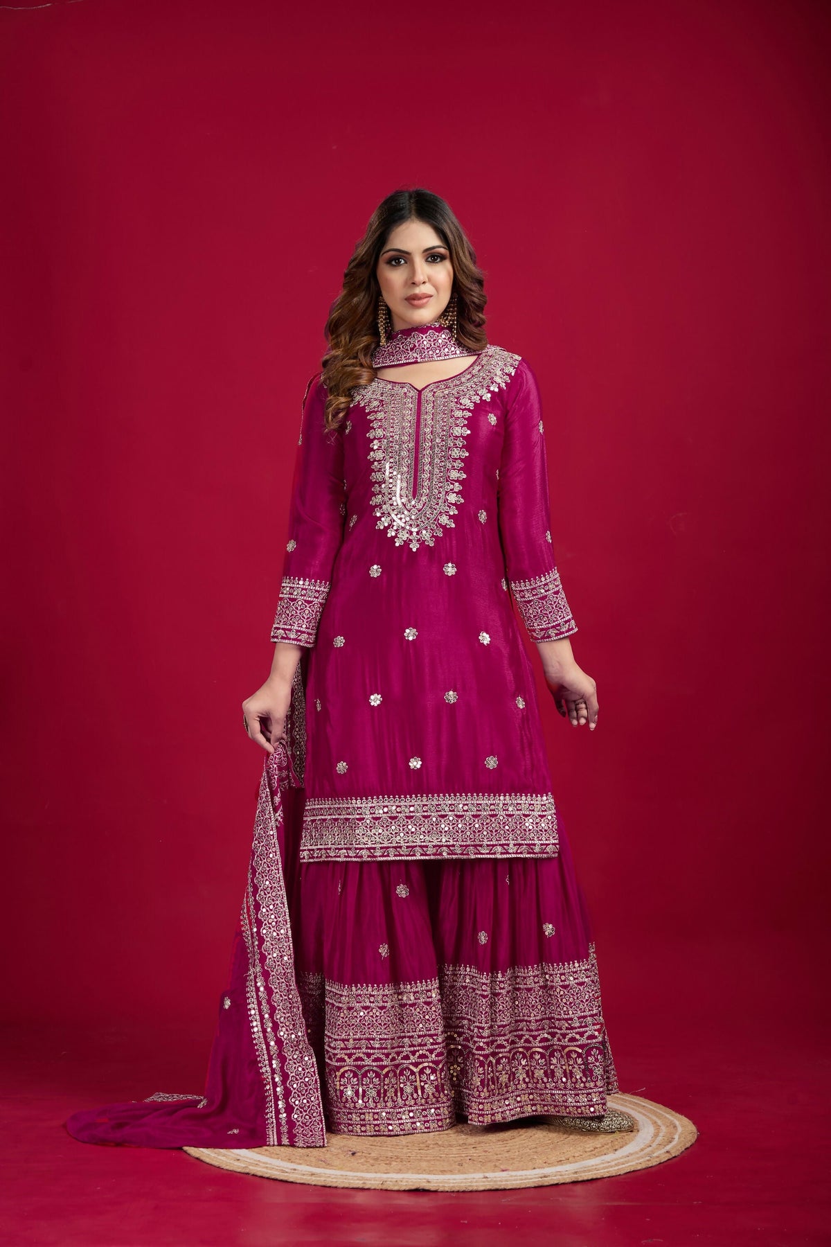 Rani Kurta Set in Silk with Sequins, Zari and Thread Embroidery
