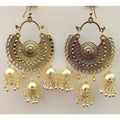 Gold-plated traditional Bahubali Chandbali Jhumka earrings for festive wear.