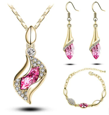 Crystal Earrings, Necklace, and Bracelet Three-Piece Set