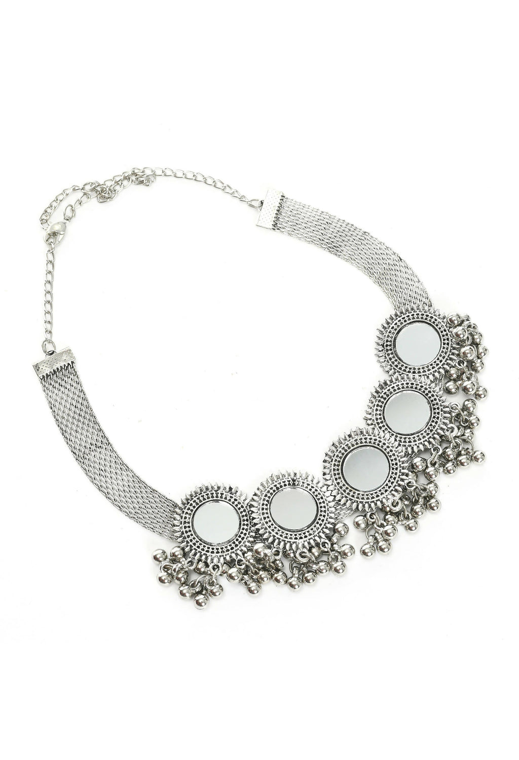 Silver-Plated Brass Mirror Work Ethnic Choker Necklace