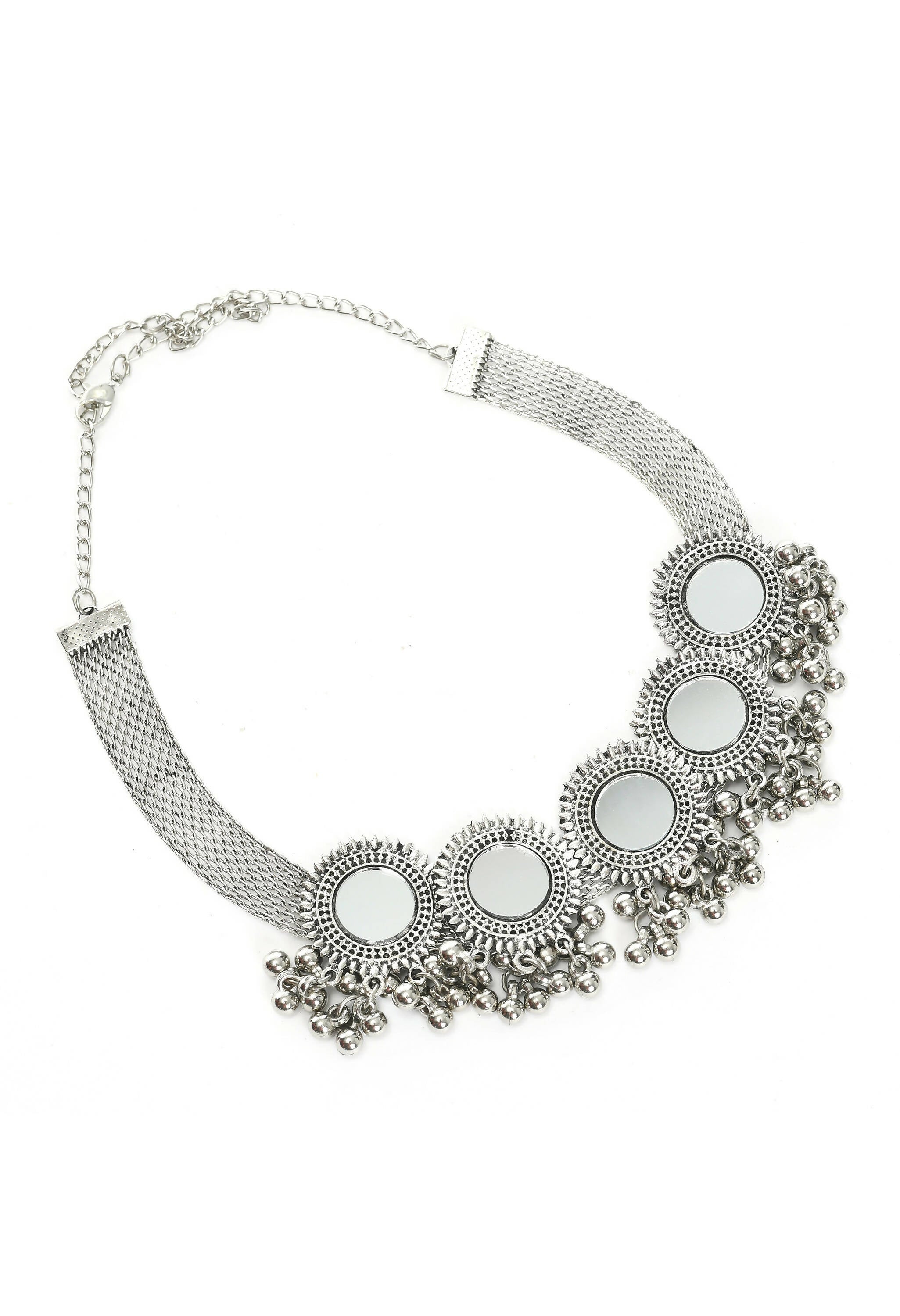 Silver-Plated Brass Mirror Work Ethnic Choker Necklace