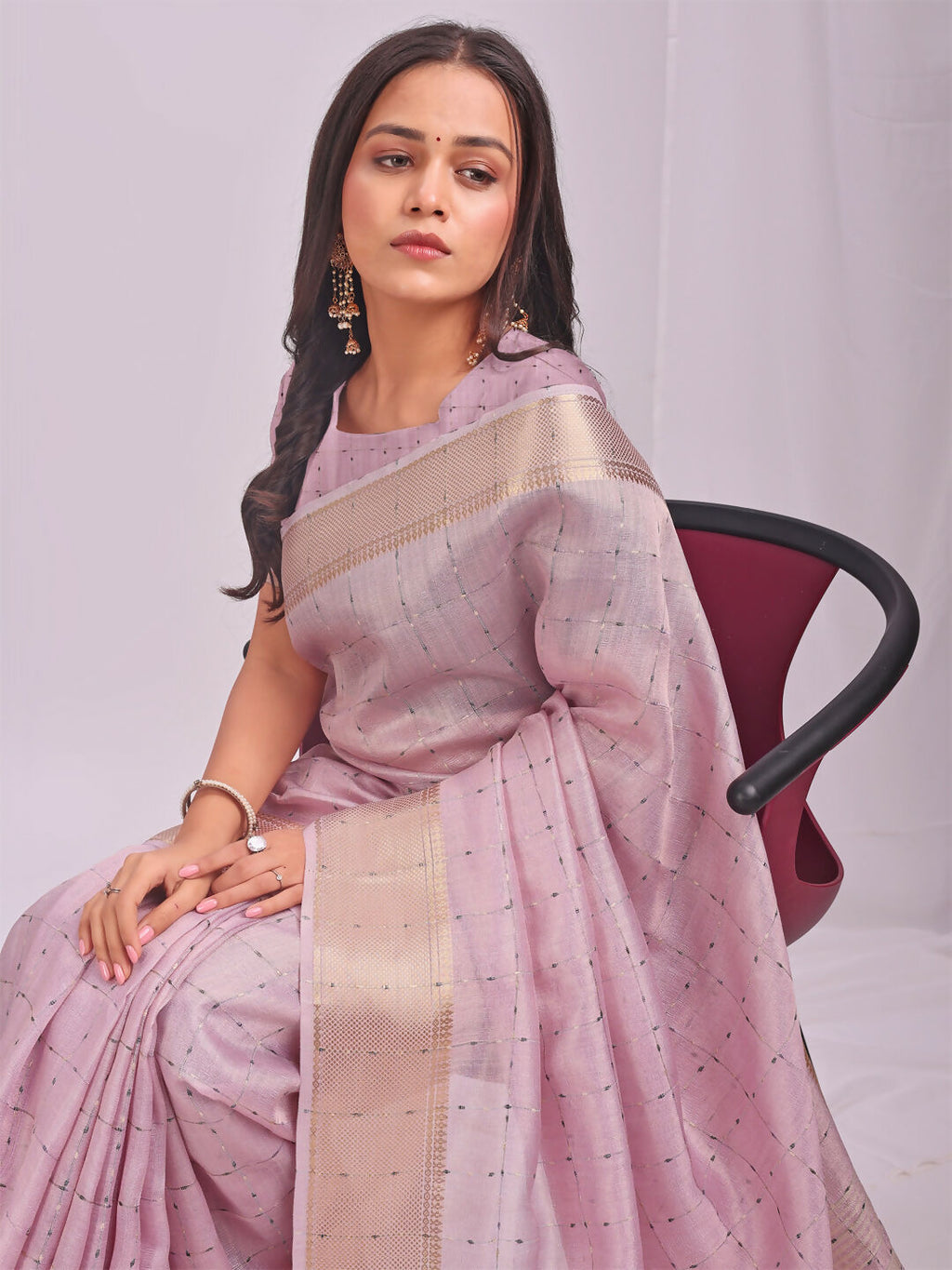 Light Pink Organza Saree with Matching Blouse Piece