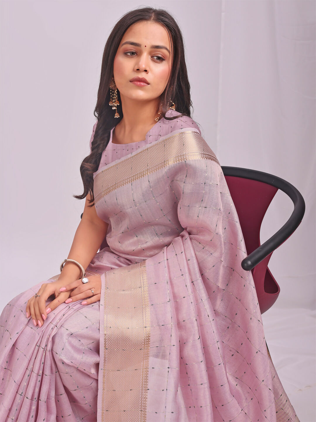 Light Pink Organza Saree with Matching Blouse Piece