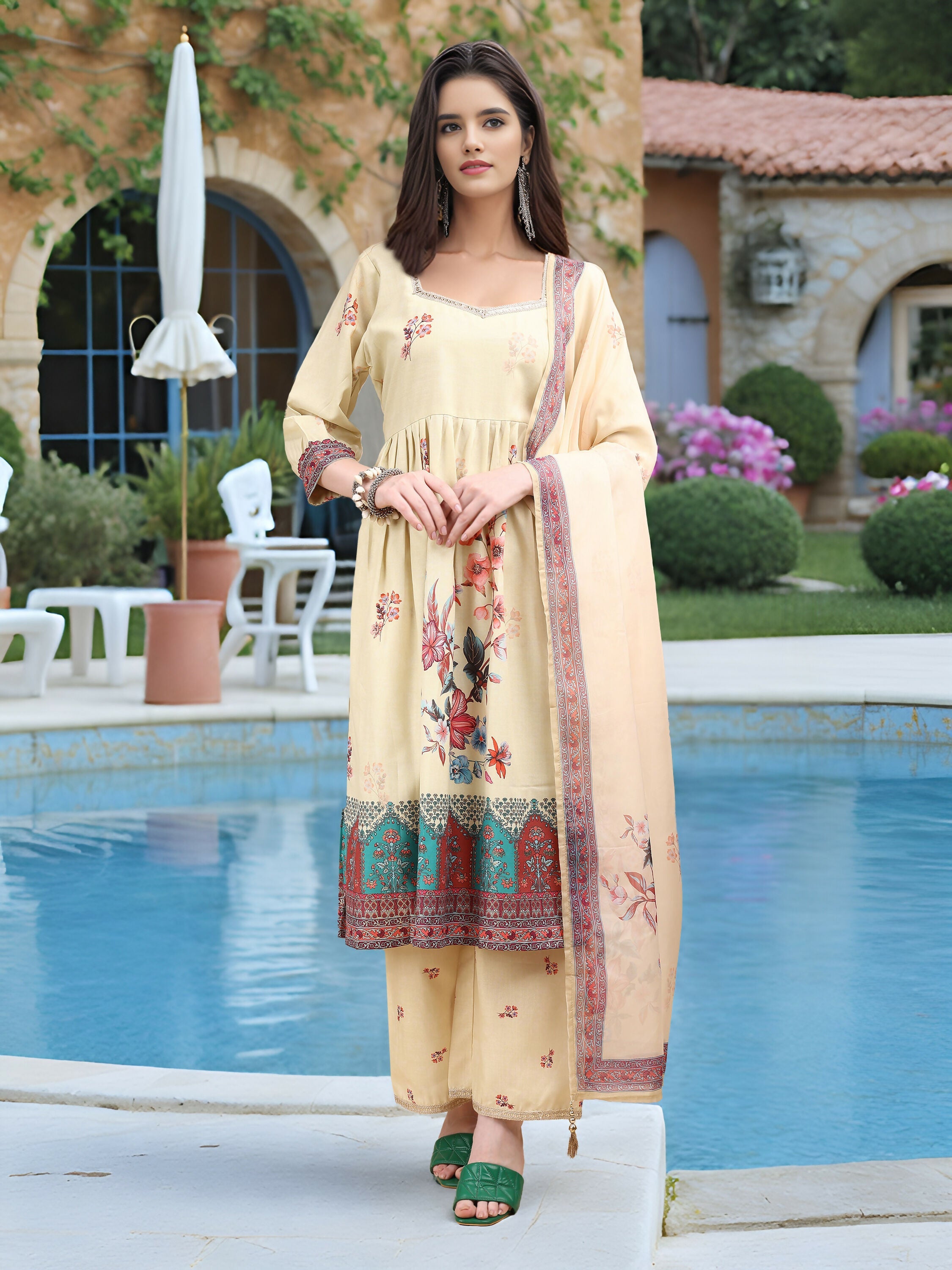 Joban Fashion Off White Position Digital Print With Position Foil Kurta Set