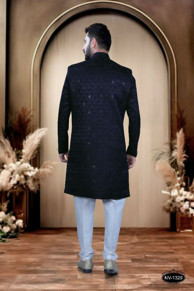 Blue TR Kurta and Pyjama Set with Self-Design Detail