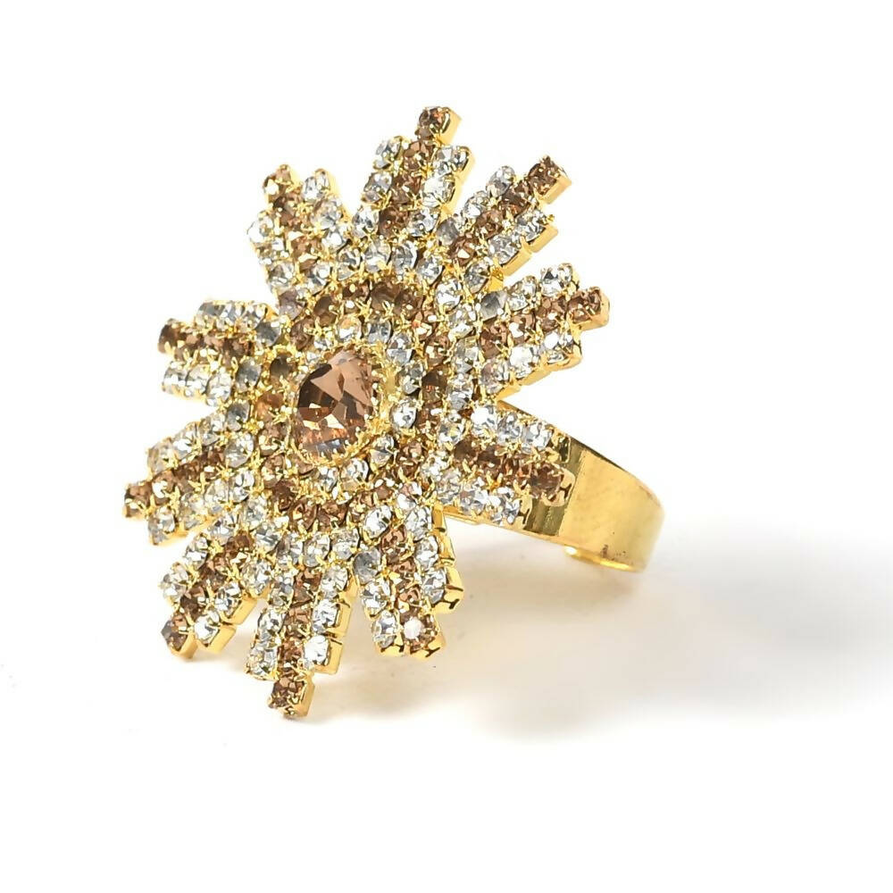 Joharkamal Gold-Polished AD Stone Studded Adjustable Ring