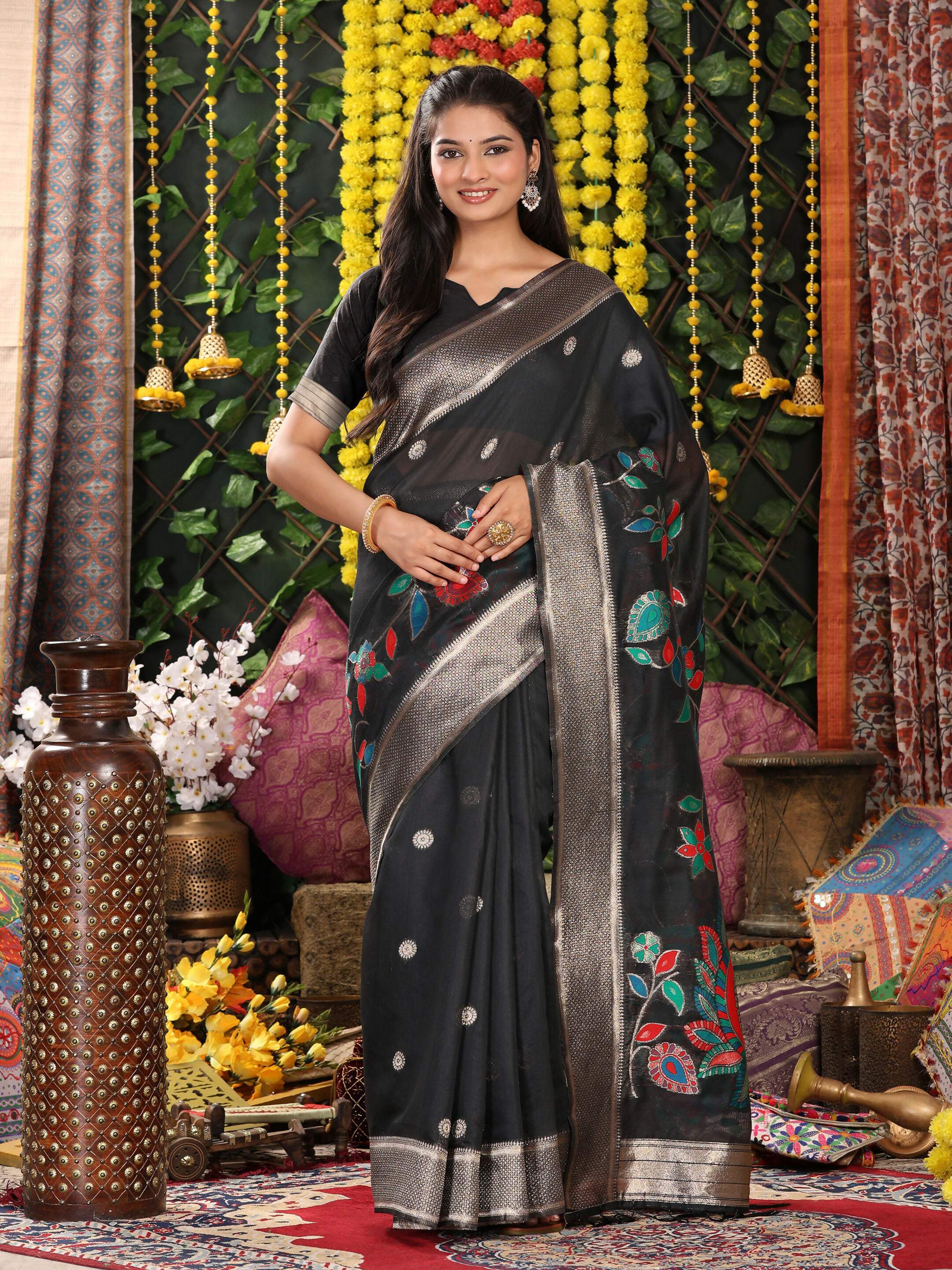 Sophisticated Black Linen Cotton Saree with Matching Blouse
