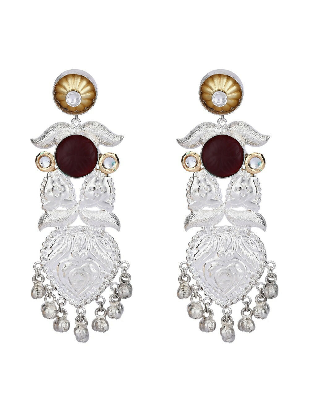 Long Pattern Silver Tone Earrings with Spark Stones