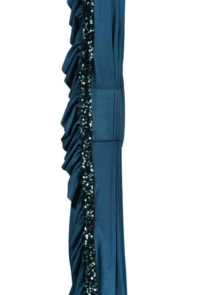 Peacock Blue and Black Ruffled Ready-to-Wear Saree with Blouse