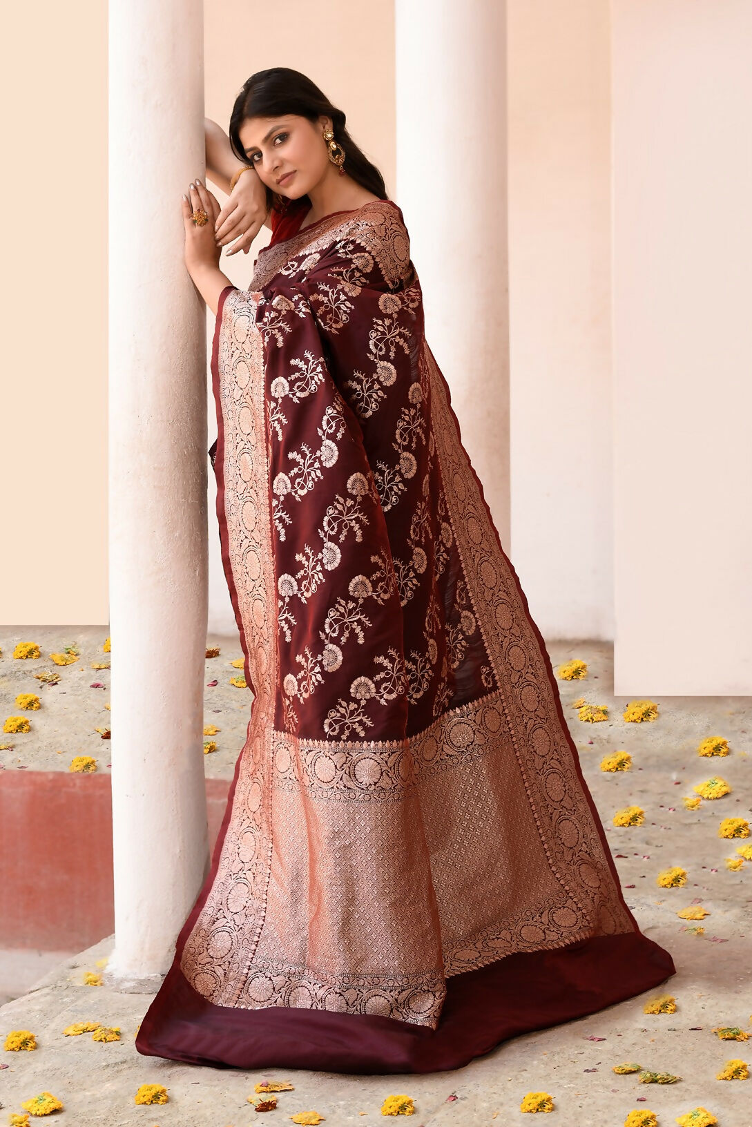 Coco Brown Banarasi Soft Pure Handloom Silk Saree