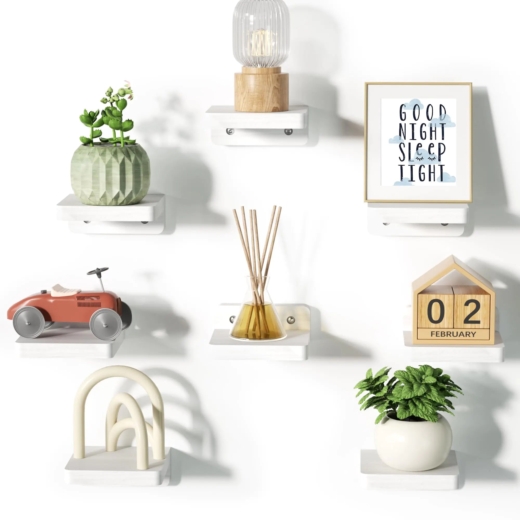 SRIWATANA Small Floating Shelves Wall Mounted 4 Inch Wood Shelf for Decoration and Storage Set of 8 Mini Display Shelf for Bedroom Bathroom Kitchen Office (White