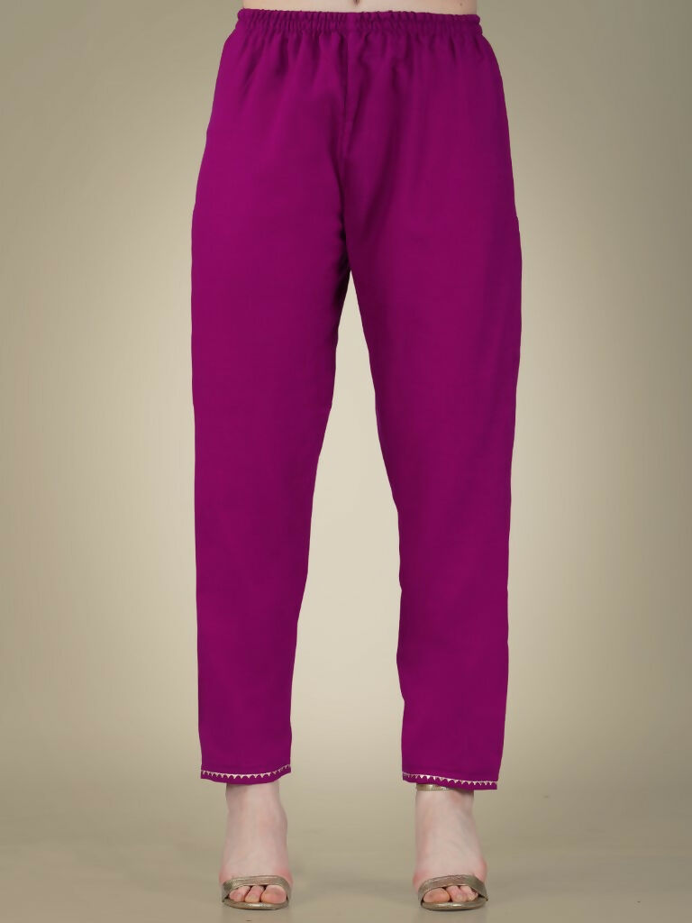 Women's Purple Cotton Magic Slub Straight Kurta Set with Dupatta