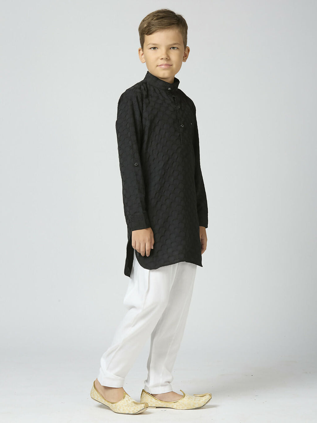 Boys Black Cotton Kurta and Pyjama Set for Festive Occasions