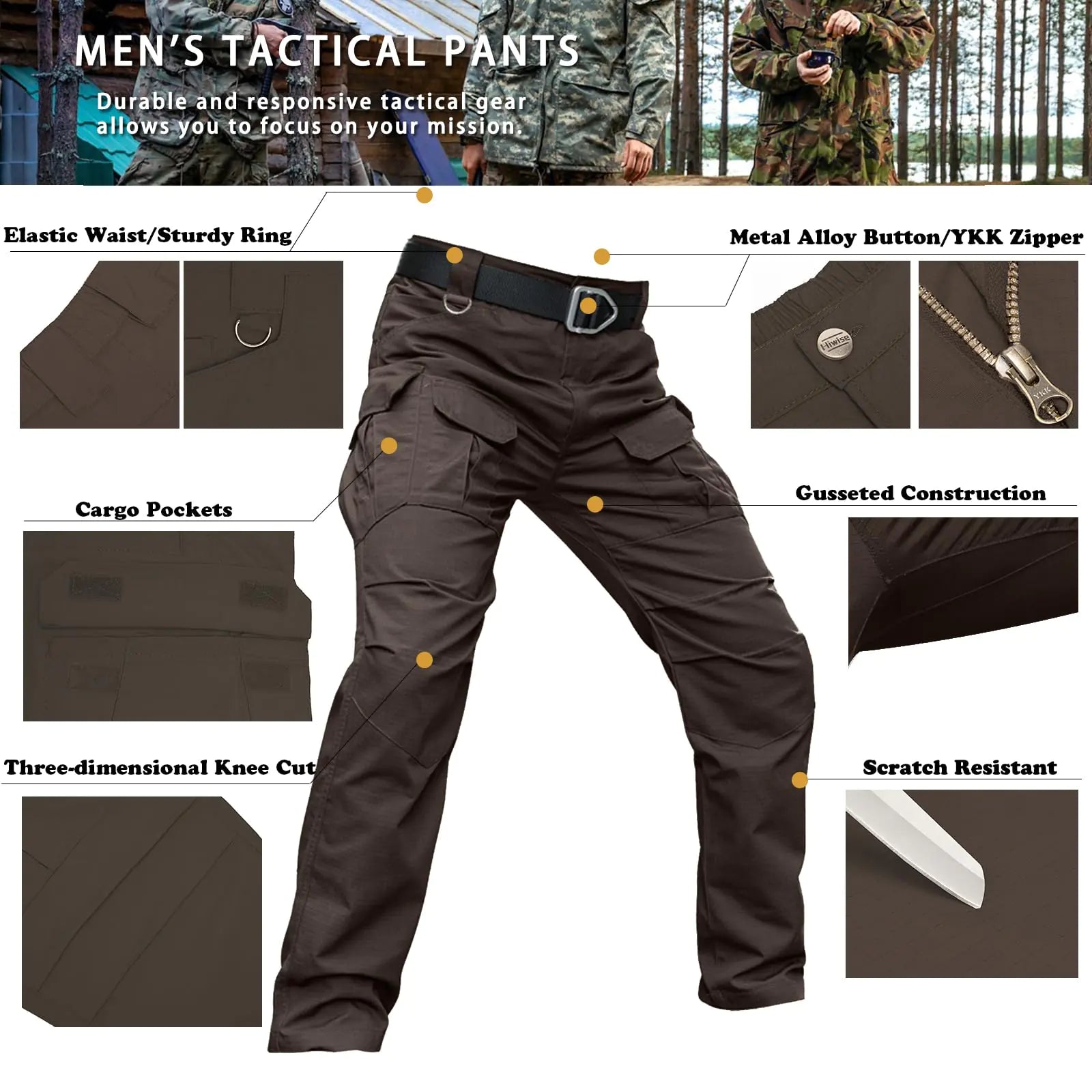 Men's Water Resistant Tactical Cargo Pants Lightweight Work Hiking - Image 4
