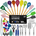 Kaluns 50 PCS Silicone Kitchen Utensils Set - Christmas Gifts For Mom Women Complete Kitchen Set - 800°F Heat Resistant Non-Stick Premium Silicone Cooking Utensils W Wooden Handles Gifts For Mothers