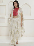 Elegant white and pink hand-embellished kaftaan top with matching skirt by Joban Fashion
