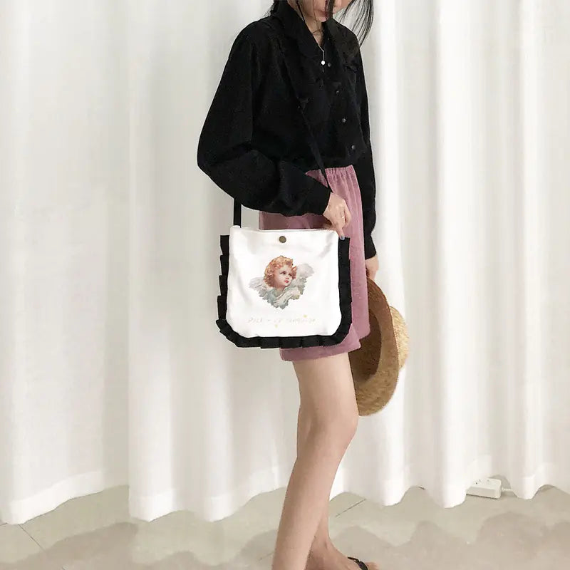 Mini Crossbody Coin Purse with Angel Print and Ruffles