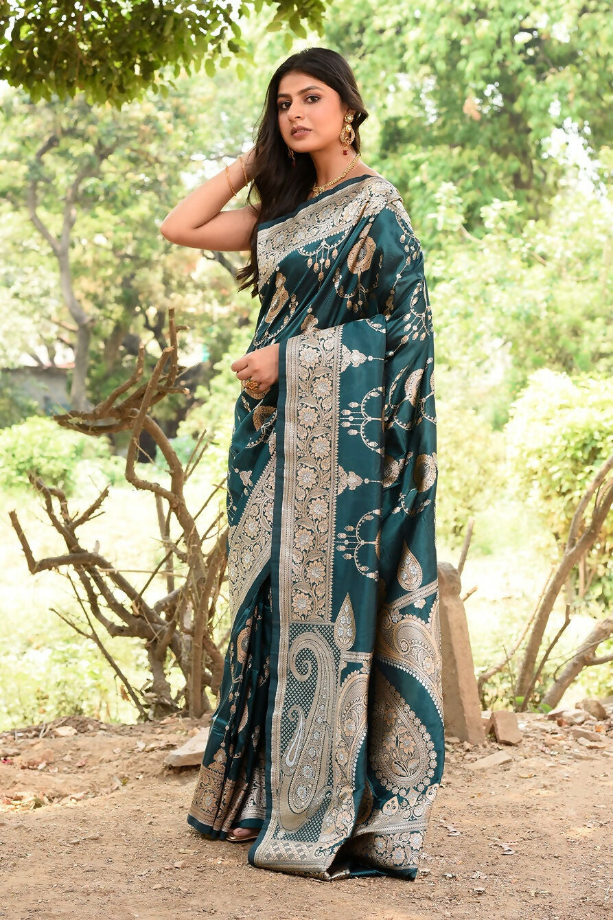 Green Banarasi Soft Silk Handloom Saree