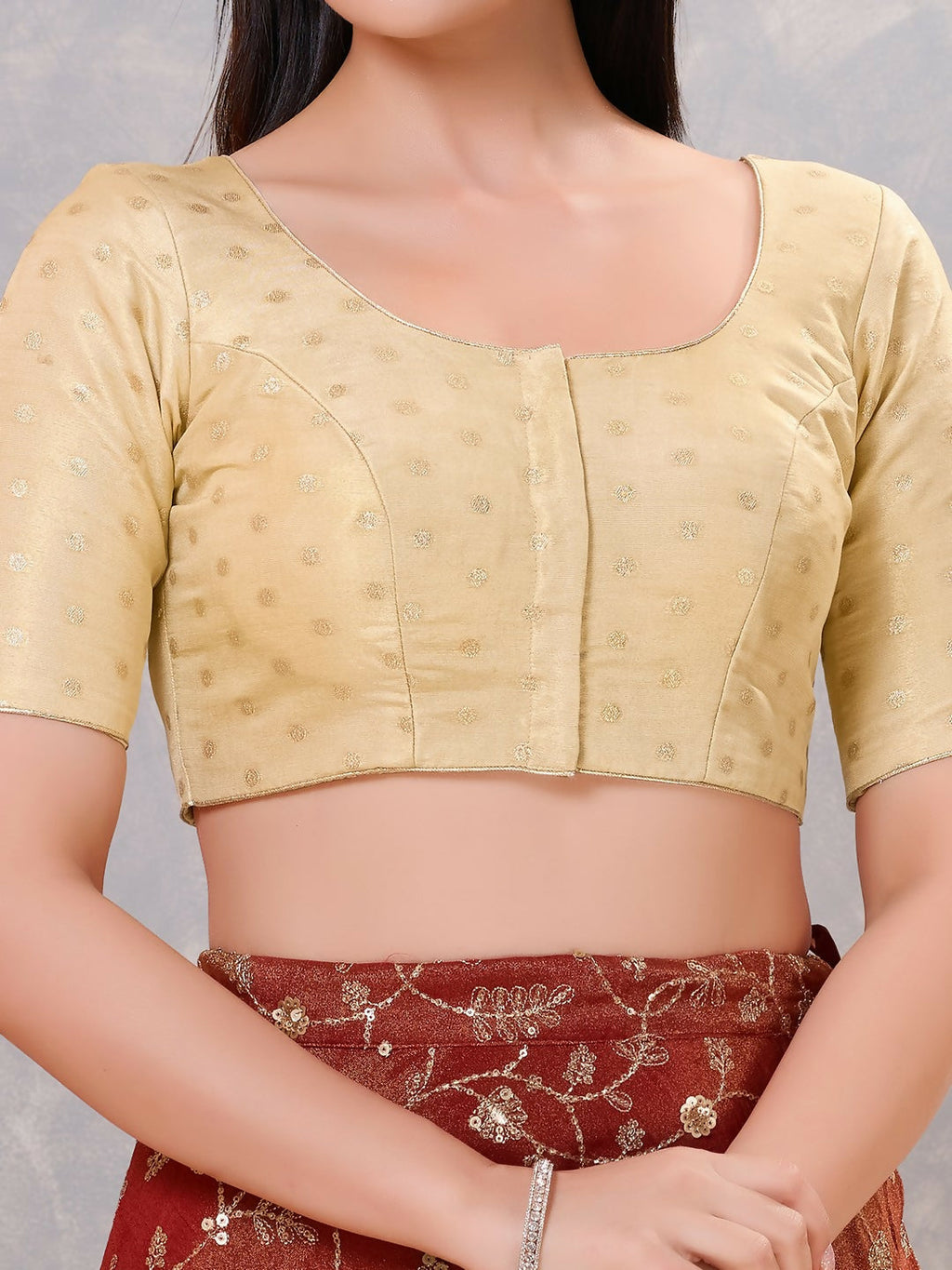 Elegant Women's Silk Stitched Blouse in Light-Gold