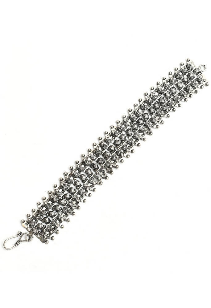 Handcrafted Kamal Johar inspired oxidised silver-plated bracelet for women