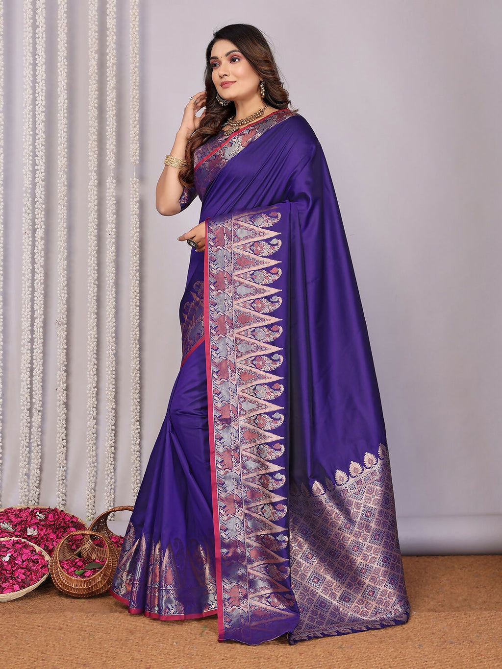 Royal Blue Banarasi Jacquard Woven Soft Silk Saree