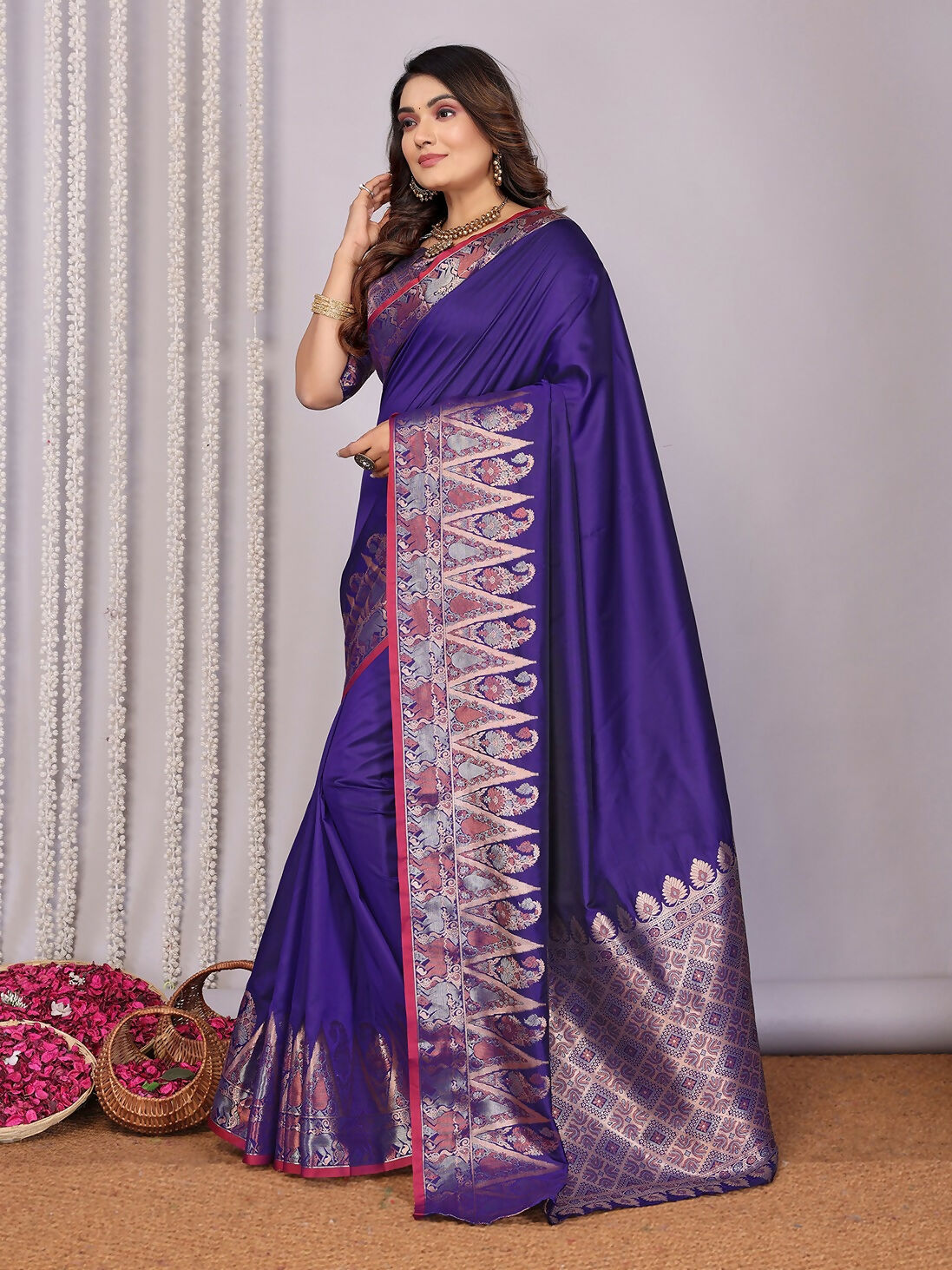 Royal Blue Banarasi Jacquard Woven Soft Silk Saree