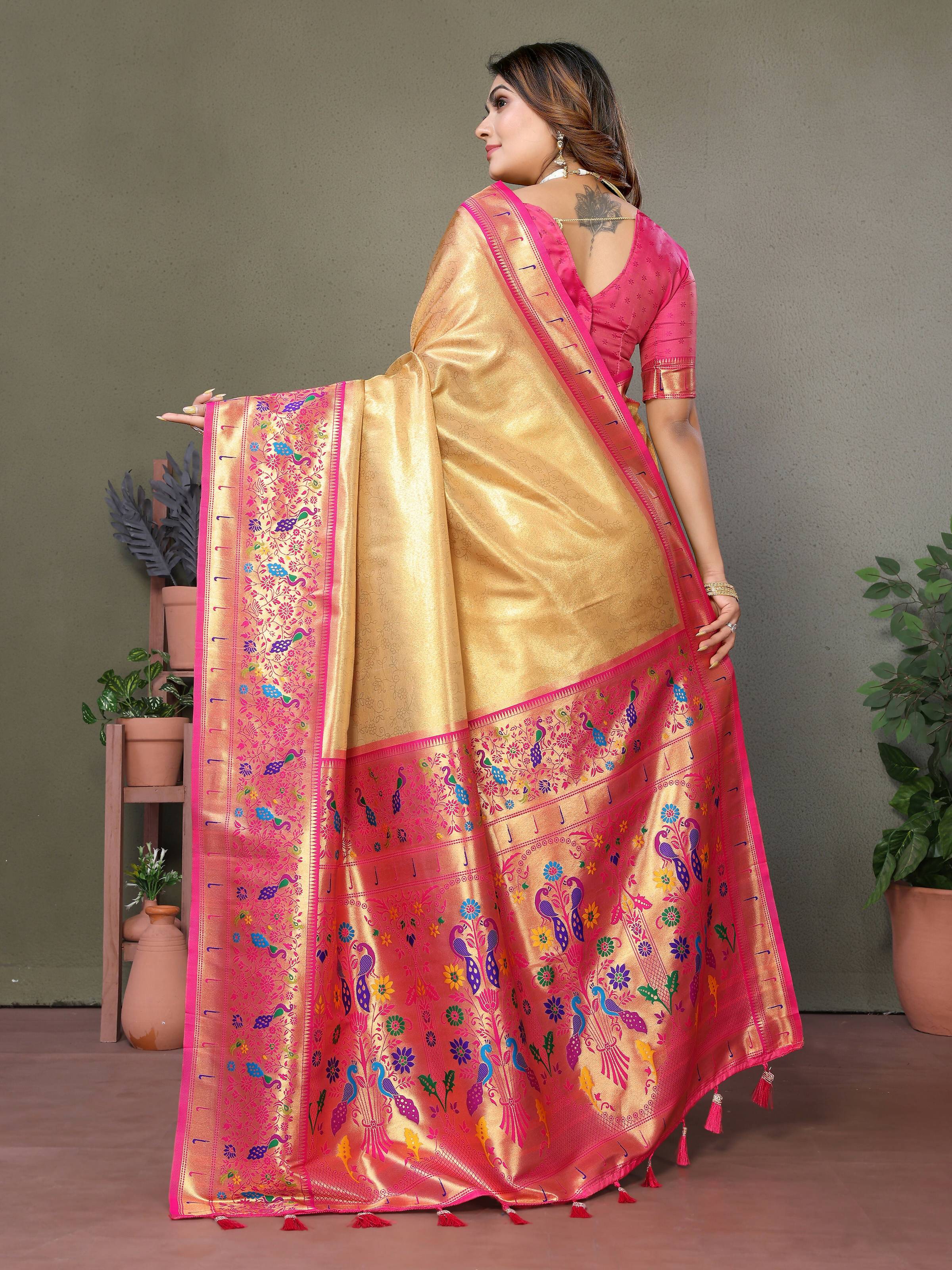 Gold Tissue Silk Paithani Woven Saree