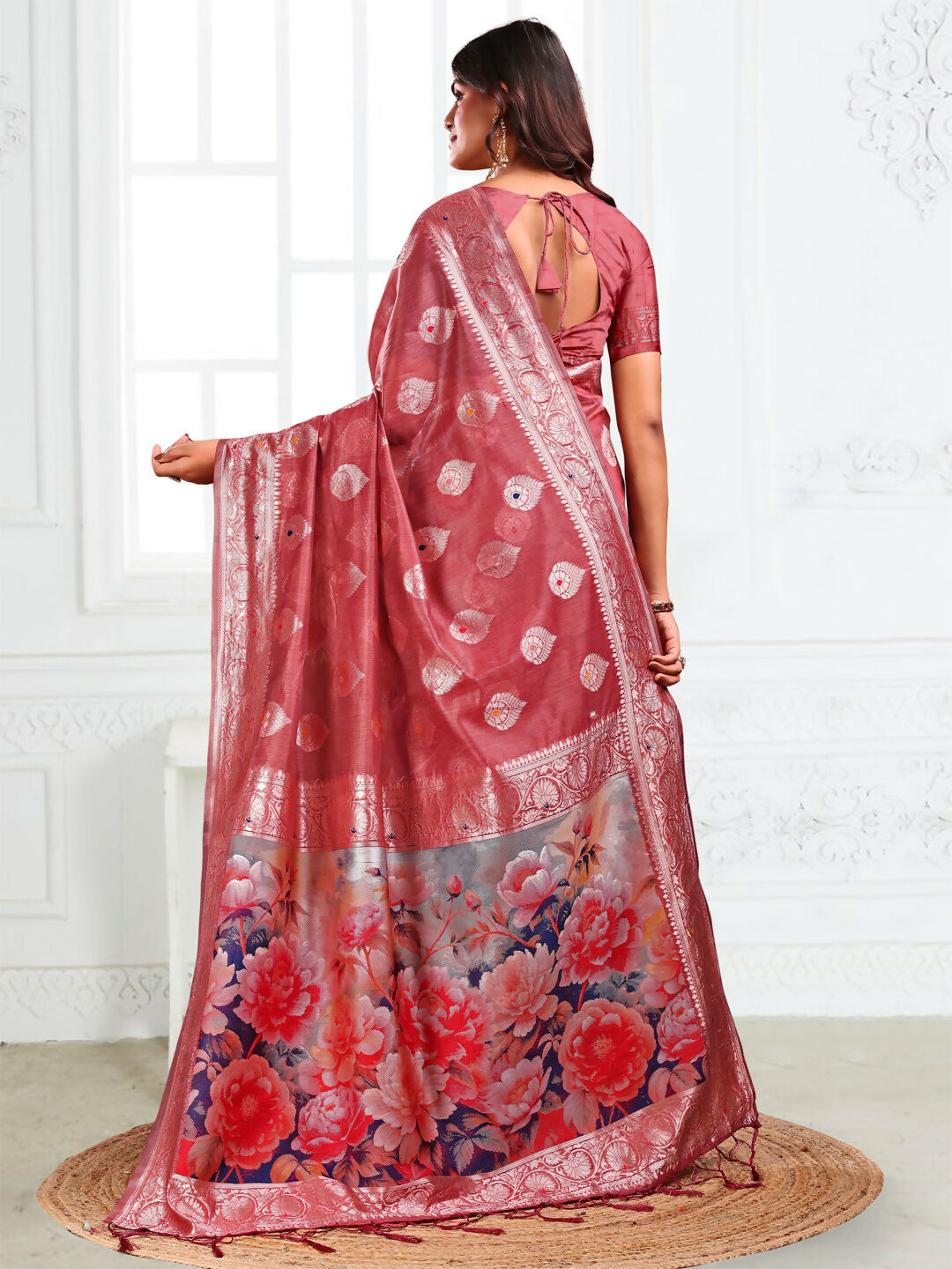 Linen Cotton Rust Saree with Matching Blouse Piece