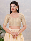 Elegant gold silk round neck blouse, plain design for formal sarees