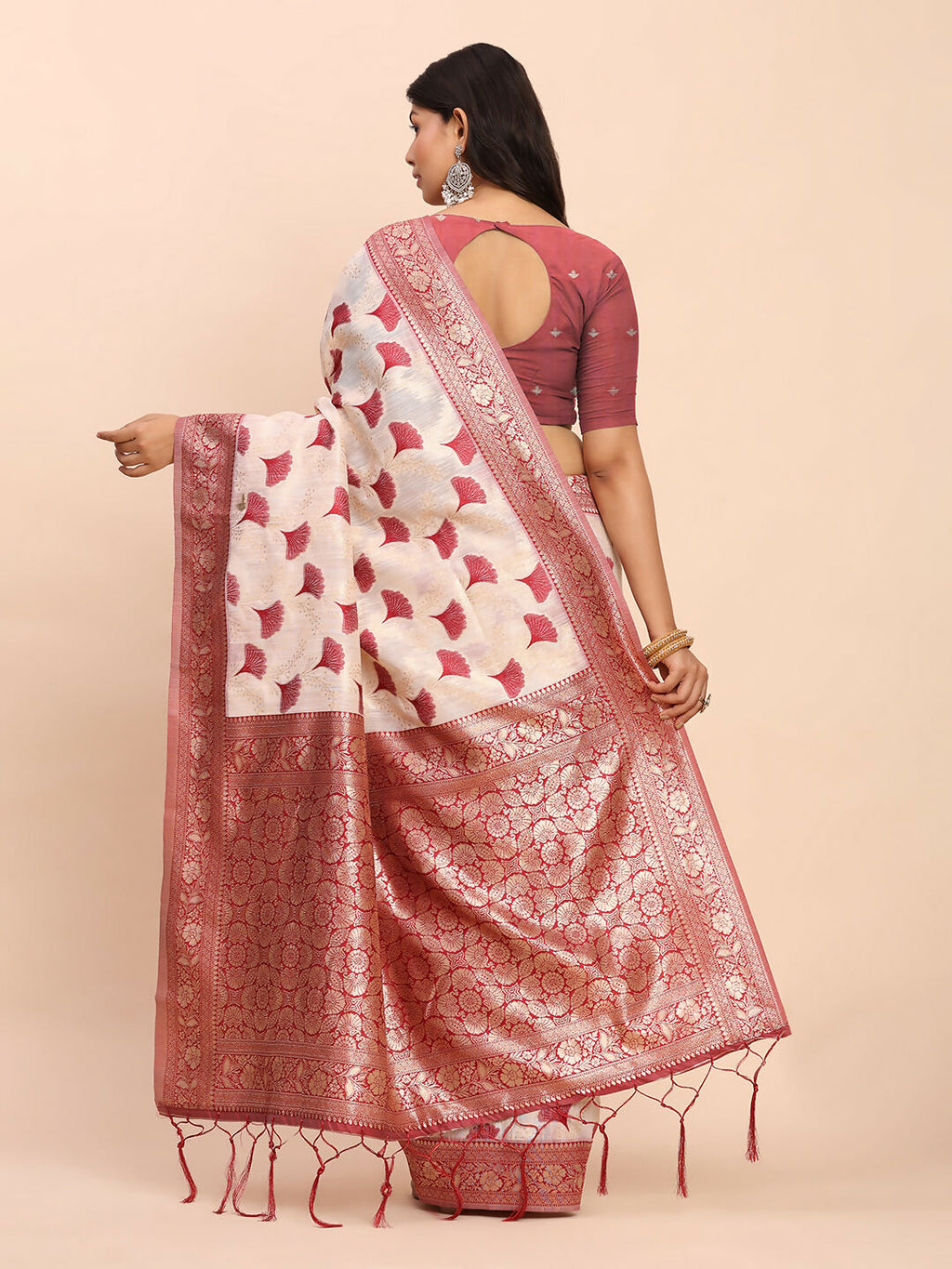 Maroon Linen Cotton Saree with Matching Blouse
