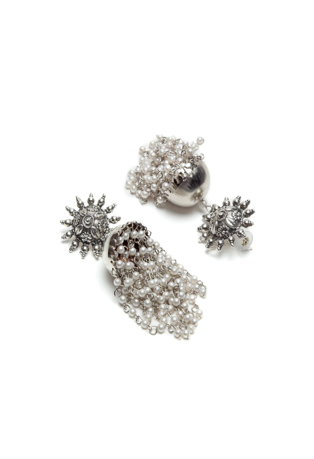 Silver-Plated Pearl Jhumka Earrings Traditional Ethnic Jewelry