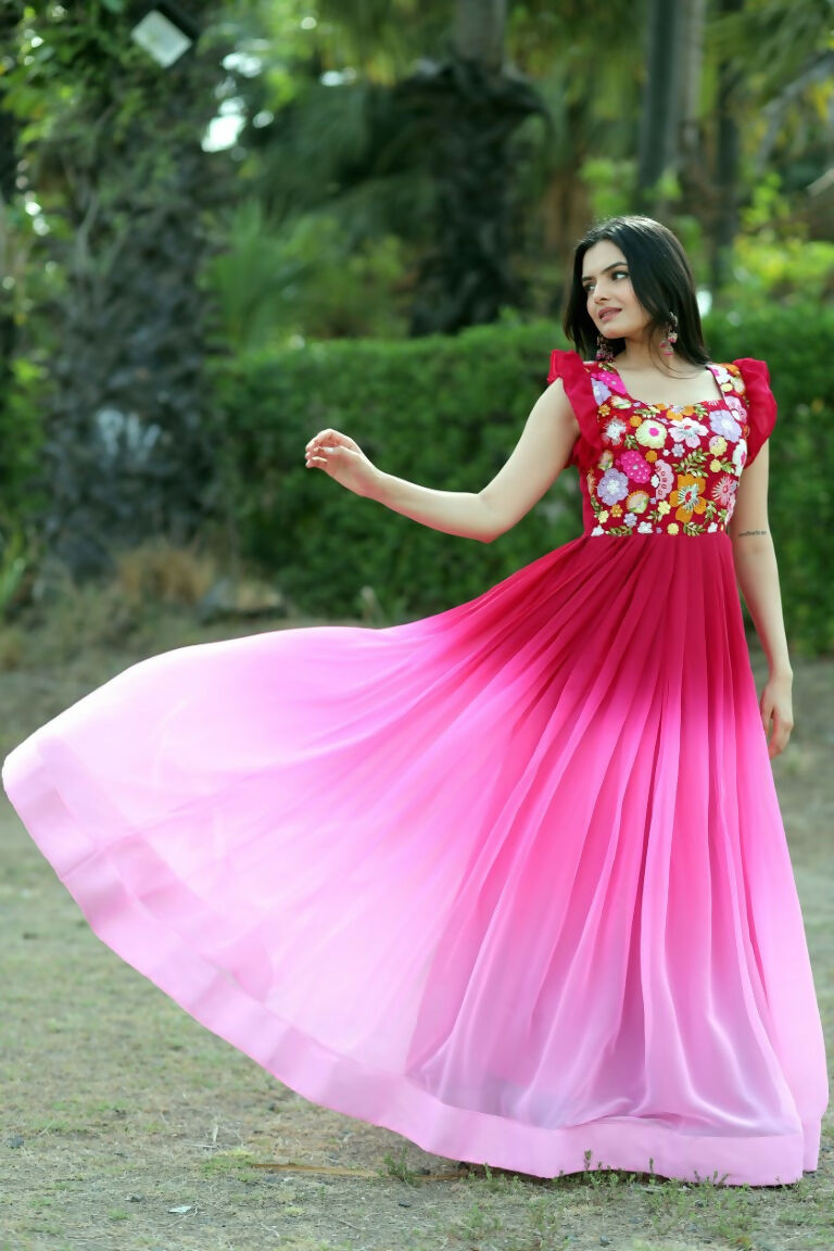 Pink Sequins Embroidered Faux Blooming Anarkali Dress