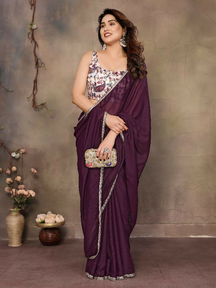 Wine Star Georgette Saree with Mirror Border and Blouse