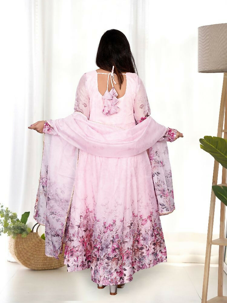 Pink Organza Kurta Set with Sequin Embroidery for Women