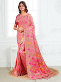 A beautiful pink linen cotton saree with matching blouse fabric