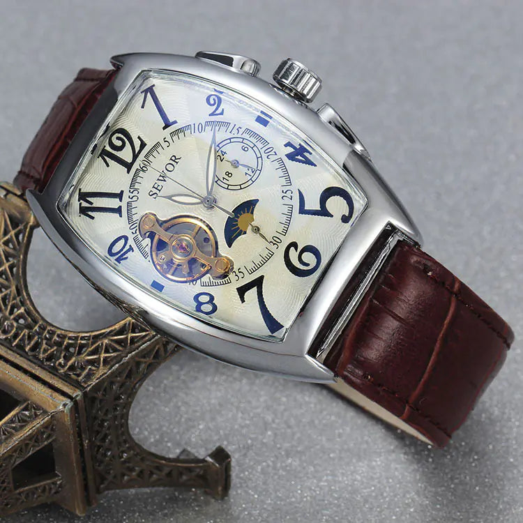 Men's Tourbillon Automatic Mechanical Watch with Skeleton Design