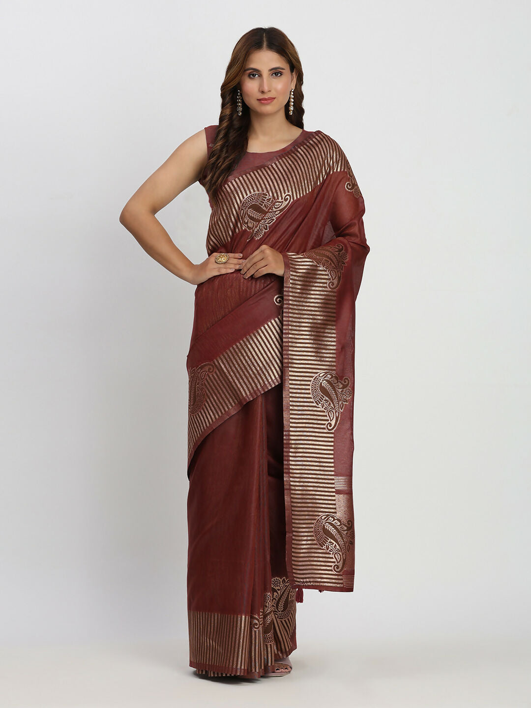 Maroon Linen Cotton Saree with Matching Blouse